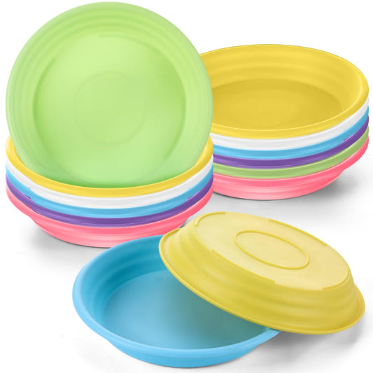 Zubebe 12 Pcs 4 Inch Round Plant Saucer Tray Multicolor Plastic Water Tray Heavy Duty Flower Pot Saucers Sun Resistant Plant Trays for Indoor and Outdoor Decor
