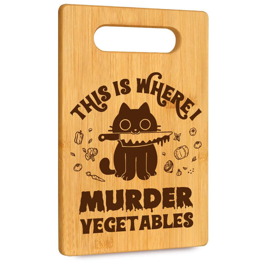 Funny Black Cat Kitchen Gifts for Women Cat Mom Kitten Lover Dietitian Friends, Birthday Housewarming Party Decor Food Serving Tray Board - This is Where I Murder Vegetable Bamboo Cutting Board