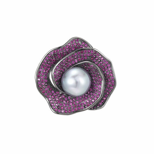 UNVAK Purple Rhinestone Flower Brooch Pin for Women Flower Pearl Brooches Lapel Pin Party Jewelry Gift for Mother Wife