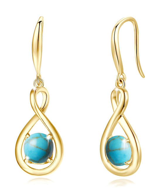 FANCIME Turquoise Dangle Drop Earrings 925 Sterling Silver Yellow Gold Plated Dainty Infinity December Birthstone Earring Fine Jewelry Birthday Mothers Day Gifts for Women Her