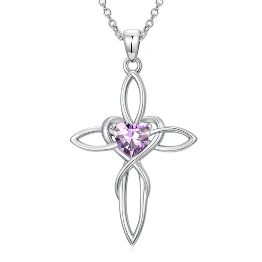 POIUY Celtic Knot Cross Birthstone Necklace for Women Irish Infinity Heart Pendant Cross Jewelry Anniversary Valentines Birthday Baptism Faith Mothers Day Gifts for Mom Wife Her