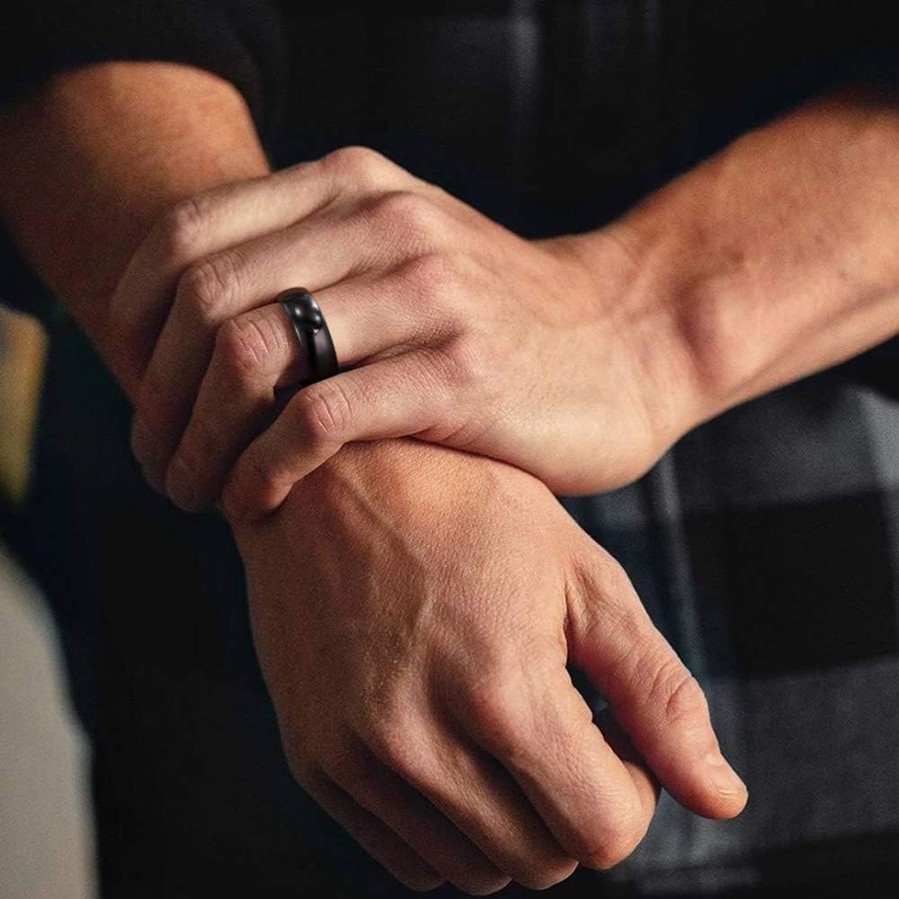 TRUMIUM 8mm Black Ring Band Tungsten Wedding Band for Men Women High Polished Dome Comfort Fit Size 6
