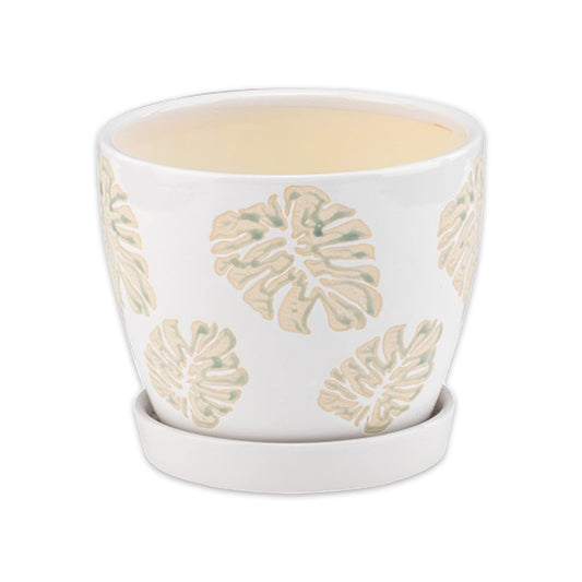 Napco Imports 6" Mint/White Monstera Pot