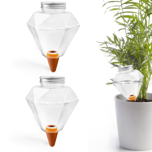 Ansberta Watering Globes XL - 2 Pcs Diamond Plastic Shape Plant Watering Globes Self Watering Planter Insert 17oz Large for Indoor＆Outdoor Plants Watering Bulbs