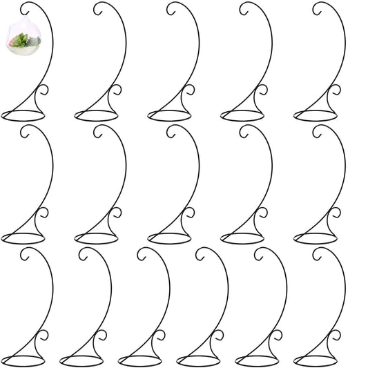 Tandefio 16 Pcs13''Ornament Holder Display Stand Bulk Black Iron Hanging Stand Rack Hook Display Holder Ornament for Glass Globe Air Plant Terrarium Witch Ball Home Wedding