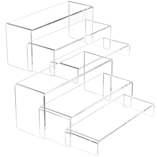 NIUBEE Acrylic Display Riser, 6 Pcs 9" Large Acrylic Risers, 2 Set Clear Rectangular Stands for Candy Dessert Cupcakes, Collectibles Display Stands Shelf for Display for Funko POP Figures