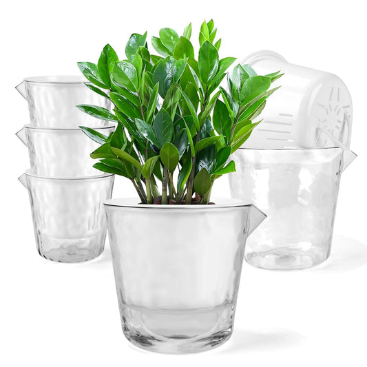 Yummy Sam Self Watering Pots for Indoor Plants, 5 Pack 2Size-7/5 Inch Clear Plastic Planters, Pot for Indoor or Outdoor, for Garden, Flower, Nursery