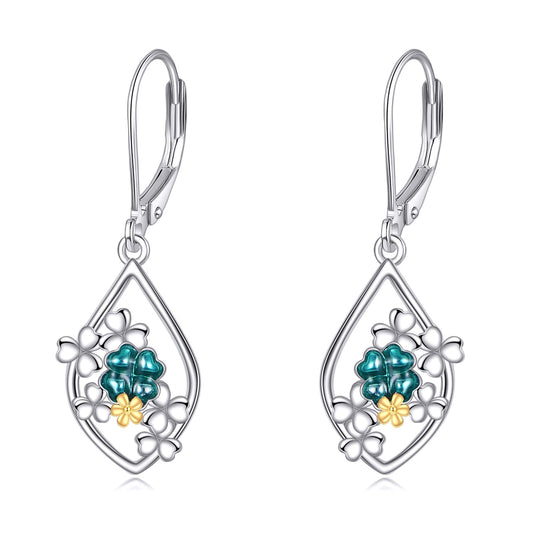 Shamrock Earrings for Women Sterling Silver Four Leaf Dangle Drop Clover Earrings Jewelry Gifts