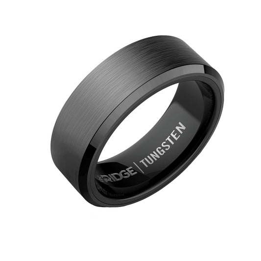 The Ridge Gunmetal Beveled Ring Comfort Fit Wedding Band - 8.5
