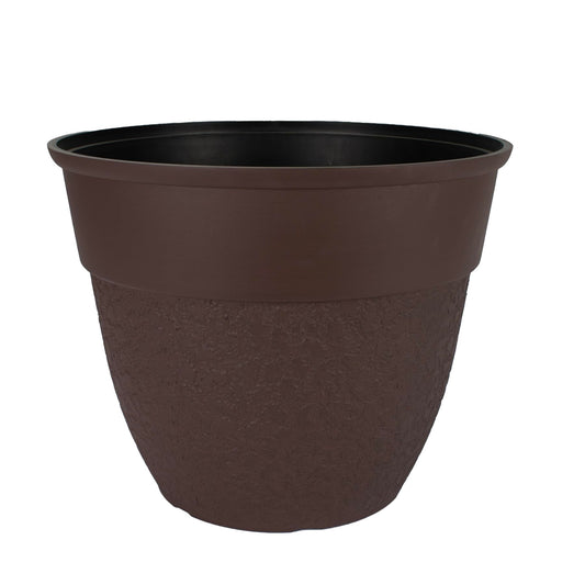 The HC Companies 16 Inch Brookhaven Decorative Round Planter - Lightweight Premium Resin Plant Pot with a Stonelike Texture for Indoor Outdoor Use, Brown