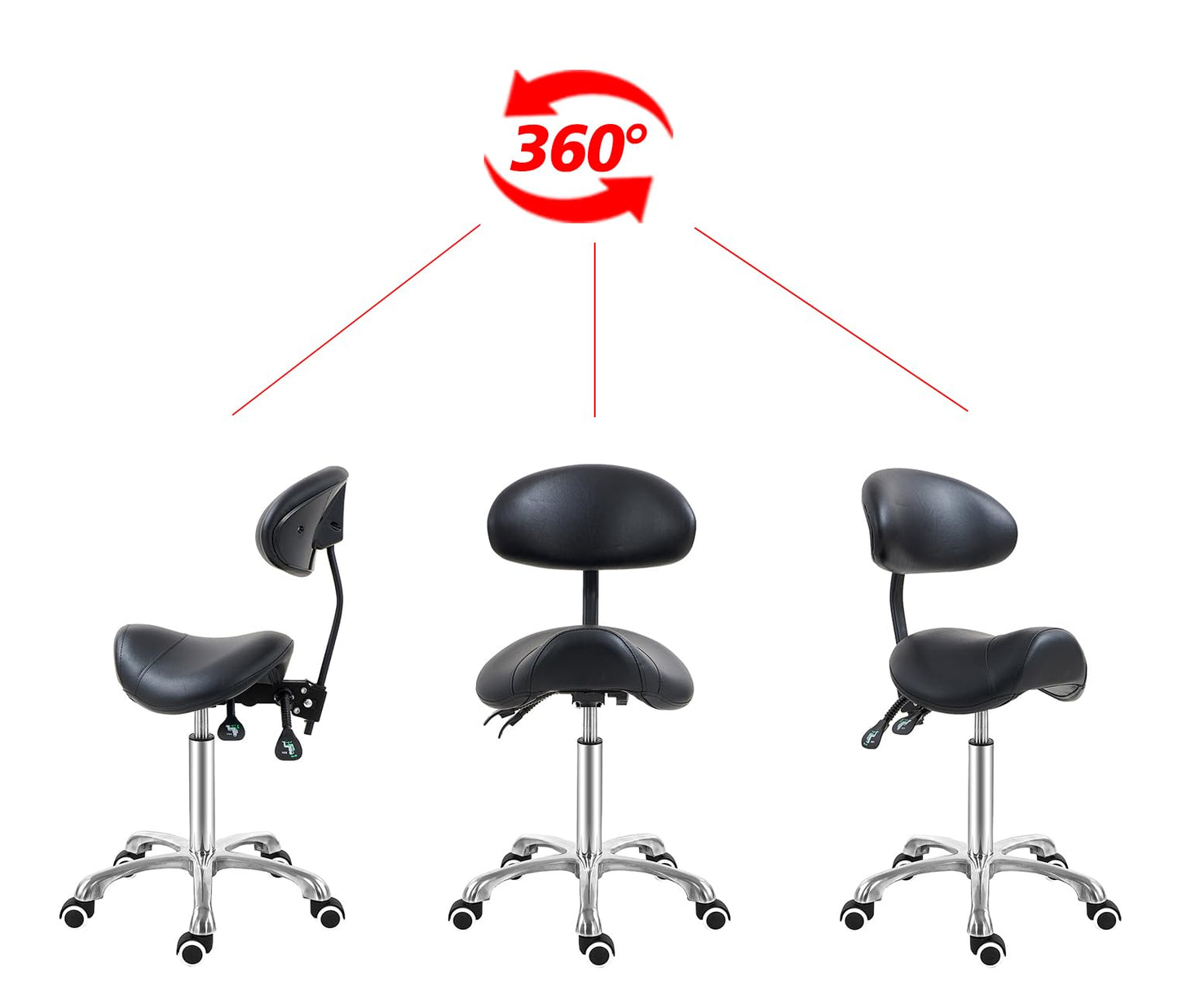 Antlu Saddle Stool Chair with Back Support, Ergonomic Esthetician Stool Chair for Salon Tattoo Spa Medical Dentist Clinic (with Backrest, Black)