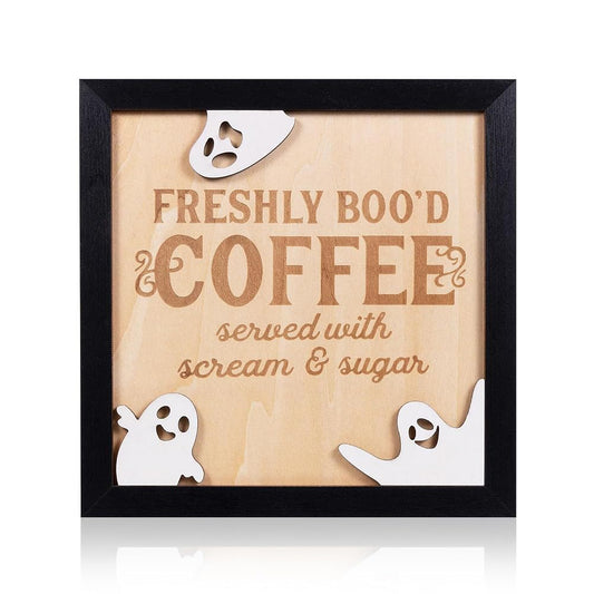 Freshly Boo'd Coffee Halloween Sign Cute Halloween Coffee Bar Decor Wooden Kitchen Decor Accessories Rustic Halloween Home Funny Halloween Coffee Bar Decorations