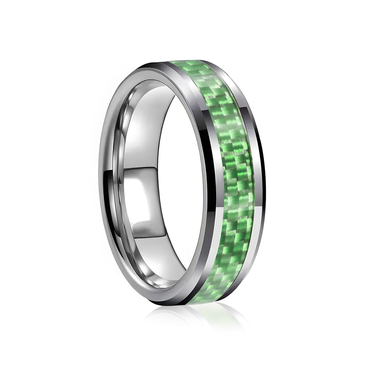 HJIMMNHONG New Carbon Fiber Fashion Rings Double Beveled Edge Delicate Polished Simple Stainless Steel Mens and Women Rings,8mm,Green,Size 7