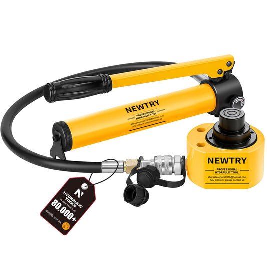 NEWTRY 10T Low Profile Hydraulic Jack Porta Power Kit + CP-180 Manual Hydraulic Hand Pump Multi Section Jack, 1” Stroke Industrial Mini Hydraulic Cylinder