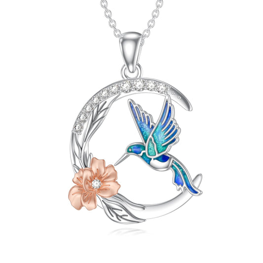 LWXIE Diamond Hummingbird Necklace for Women 925 Sterling Silver Hummingbird Pendant Necklace Animal Jewelry Christmas Birthday Gifts for Mom Wife Girlfriend
