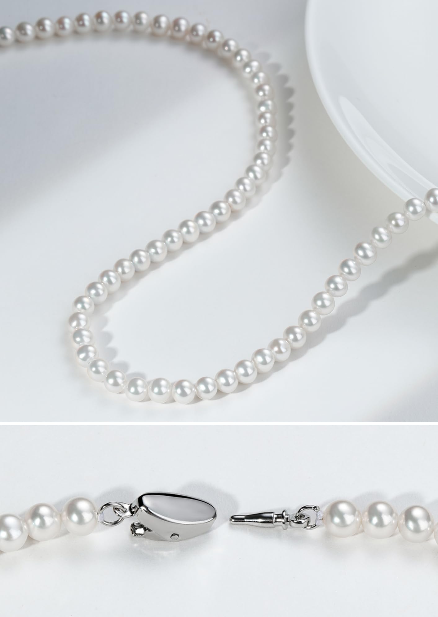 HUWODY Round White Simulated Shell Pearl Necklace Strand 6mm Pearl Choker Necklace Jewelry for Women 22inch