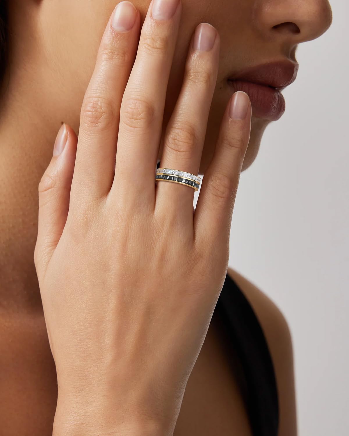 Frbod Moissanite Wedding Bands for Women Wives Black Eternity Diamond Ring Stackable 925 Sterling Silver Rings Size 10
