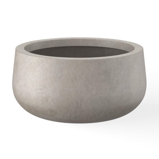 Kante 11.8" Dia Round Concrete Planter, Cement Plant Pots with Drainage Hole and Rubber Plug for Outdoor Indoor Garden Home, Modern Curvaceous Design, Weathered Concrete