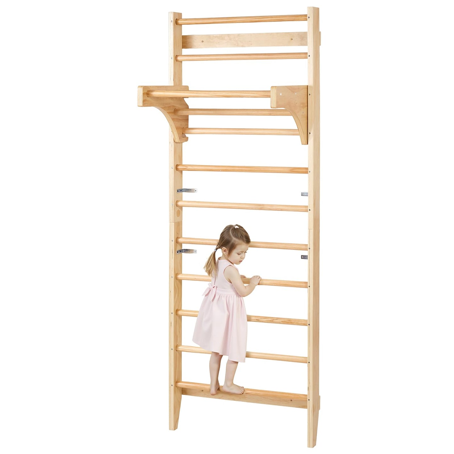 VEVOR Swedish Ladder Wall Gym, 10-Level Solid Wood Indoor Jungle Gym, 220lbs Loading Indoor Playground Climbing Ladder for Kid Adults, Gymnastic Stall Bars with Pull-Up Bar - Ideal Gift for Boys Girls