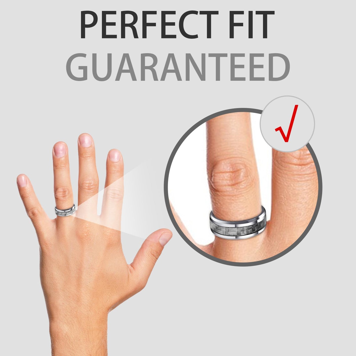 HJIMMNHONG New Carbon Fiber Fashion Rings Double Beveled Edge Delicate Polished Simple Stainless Steel Mens and Women Rings,8mm,Grey,Size9
