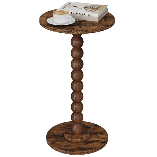 Round Side Table, Small Drink Table for Small Spaces, Pedestal End Table for Living Room, Modern Accent Nightstand with Solid Wood Leg for Bedroom, Corners and Office Brown Color UTBT005F