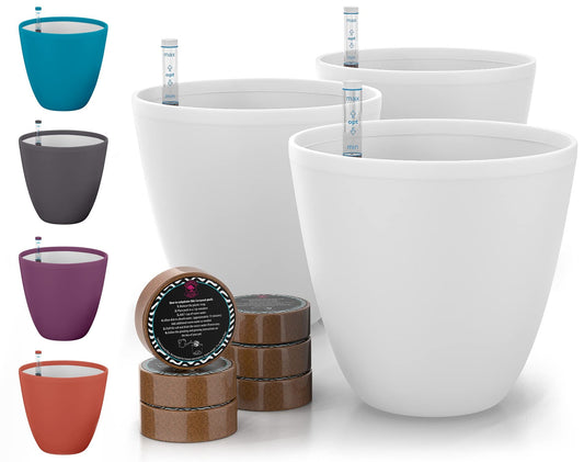 GARDENIX DECOR Self Watering Pots for Indoor Plants 3 Pack - Flower Pot with Water Level Indicator for Plants, Grow Tracking Tool - Self Watering Planter Plant Pot - Coco Coir - White