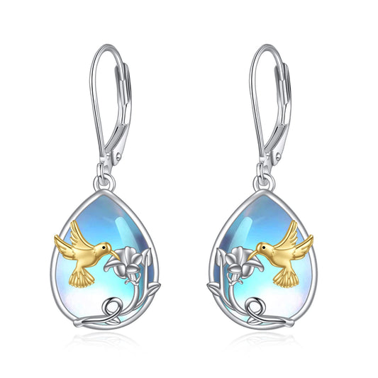 YFN Hummingbird Earrings Bird Teardrop Dangle Leverback Earrings 925 Sterling Silver Hummingbird Jewelry Gifts for Women