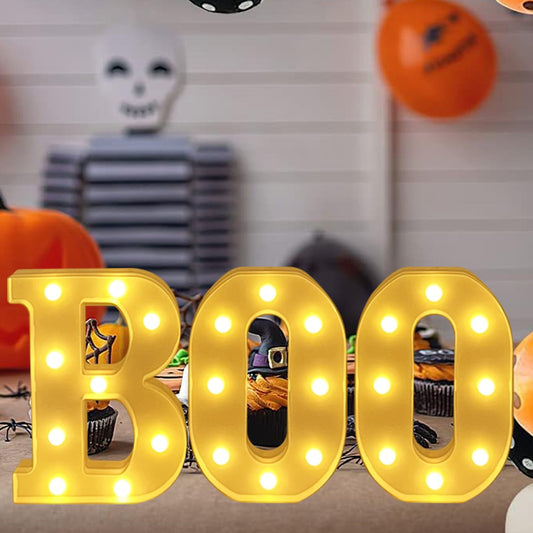 ZUOKEMY Halloween Decorative Lights - Light up Letter "BOO" Sign Halloween Outdoor Family Room Kitchen Fireplace Tabletop Party Decoration Supplies