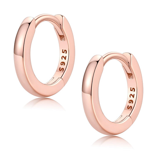FaithHeart 925 Sterling Silver Huggie Hoop Earrings, Small Silver Hoop Earring for Women, Rose Gold Hypoallergenic Cartilage Earrings for Women 8mm