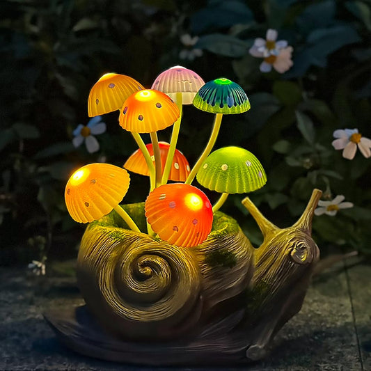 ZYLiWoo Solar Garden Snail Statue Gift, 1 Pack Solar Outside Snail Sculpture, Outdoor Patio Landscape Mushroom Decorative Art, Porch Deck Balcony Front Garden Decoration, Unique House Warming Gift