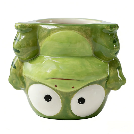 Small Succulent Pot with Drainage, 4 Inch, Indoor & Outdoor Animal Ceramic Planter, Funny Cartoon Frog Shaped Cactus Bonsai Container, Cute Flower Plant Pot for Home Office Desk and Garden Decor