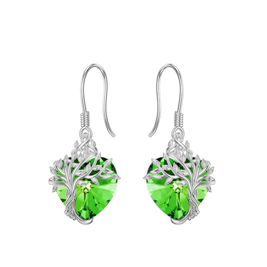 TOUPOP Heart Emerald Earrings Sterling Silver Tree of Life Earrings May Birthstone Jewelry Birthday Mothers Day Gifts for Women Mom Her