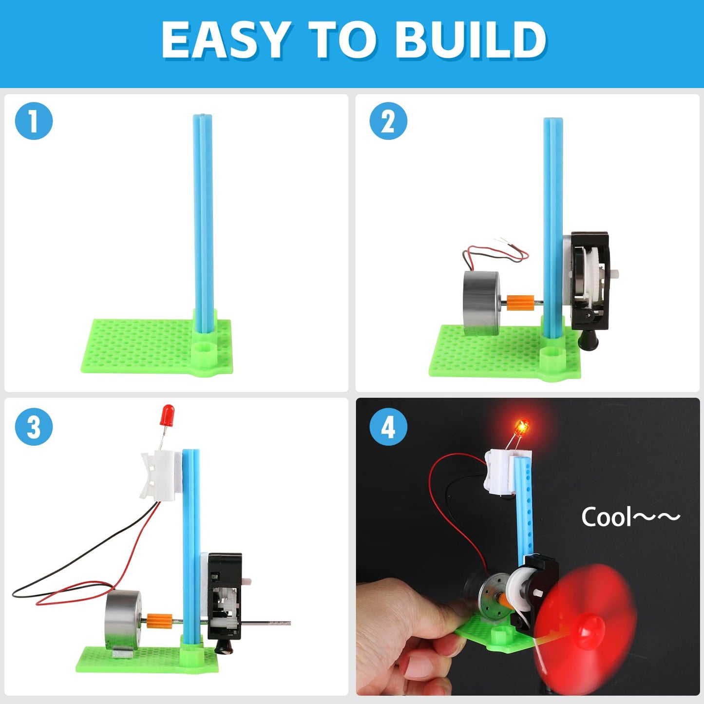 5 Bulk STEM Generator Kits for Kids, DC Motor Science Experiments, Engineering Building Projects Activities STEAM Toys, Class Educational Learning Classroom Activity, Free Energy Hand Generators Kit