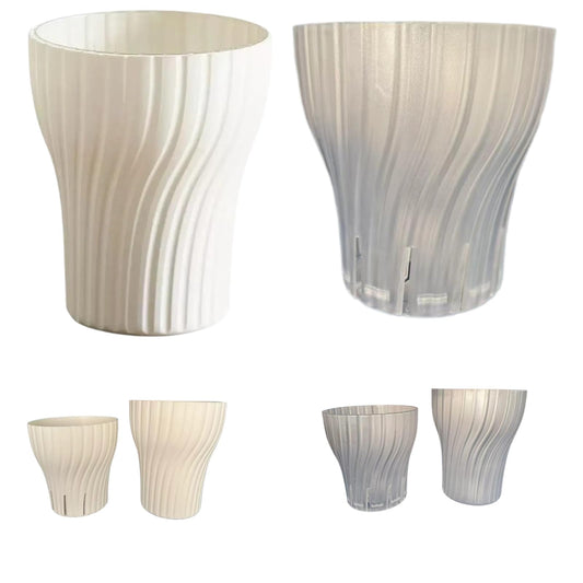 zvsgwj Self-Watering Plant Pots with Wick, Rotating Pattern Planters with Drainage & Inner Pot for Desk Living Room Bedroom Home Decor, 6.3 Inch 2-Pack in White & Clear