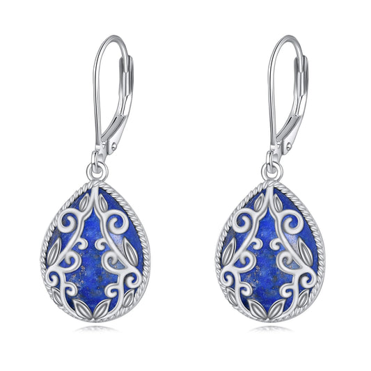 Lapis Lazuli Earrings for Women Sterling Silver Filigree Teardrop Lapis Lazuli Dangle Earrings Jewelry Christmas Gifts for Women