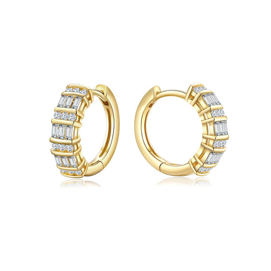RANDES 14K Gold Plated Cubic Zirconia Small Hoop Earrings for Women Silver Created-Diamond Earring Thick Huggie Hoop Earrings