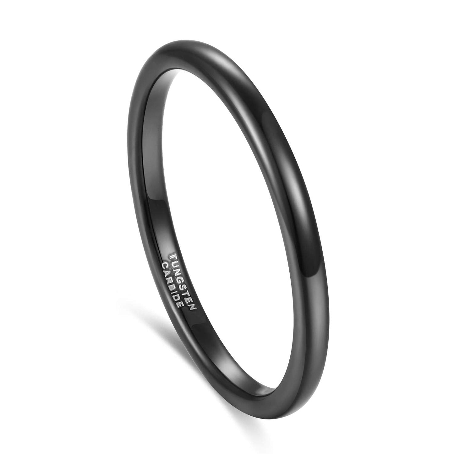 TRUMIUM 2mm Tungsten Rings for Women Men Thin Wedding Bands Engagement Promise Wedding Ring Beveled Edges Plain Domed Size 6