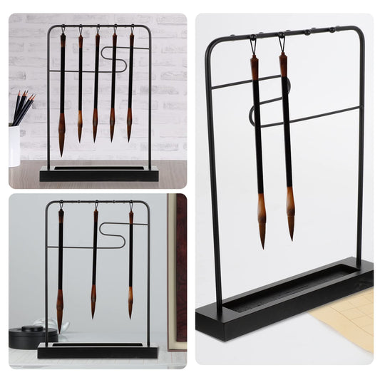 COHEALI Japanese Calligraphy Brush Hanger Rest Sumi Brush Holder Metal Brush Chinese Pen Hanging Shelf Stand Rack Drawing Paint Brush Drying Rack for Writing Desktop Organizer Shelf