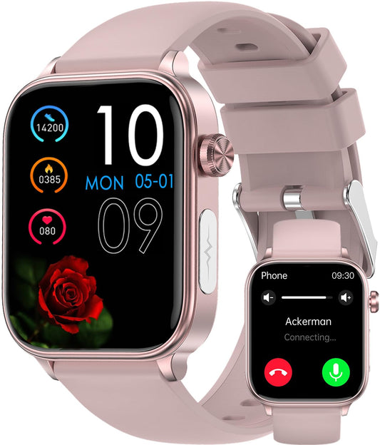 Geelouxian Men's Women's Smart Watch,1.96-inch HD Touchscreen Smartwatch,100+ Sports,Blood Pressure,Heart Rate,Blood Oxygen,Sleep Monitoring,IP68 Waterproof Fitness Tracker,Android iOS iPhone (Pink)