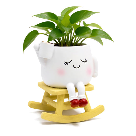YOUOIVIA Rocking Chair Face Planter, Cute Coffee Plant Pots for Indoor Outdoor, Resin Funny Planter with Drainage, Unique Cactus Succulents Flower Pot, Desk Plant Table Top Decor, Home Gifts (White)