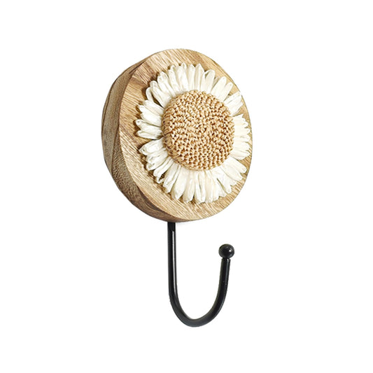 MfhdgXAvs Sunflower Wall Hooks 1Pcs Boho Flower Hook for Wall, Room Decor for Girls, Cute Towel/Coat Hooks, Vintage Wooden Key Holder for Bathroom, Nursery & Kitchen (1, A)