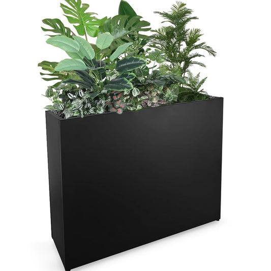 Megawodar Metal Tall Long Planter Box Large Rectangular Planter Flower Pot with Drainage Holes for Indoor Outdoor Deck Porch Garden Home Patio Front Door (Black, 36" L x 11" W x 32" H)