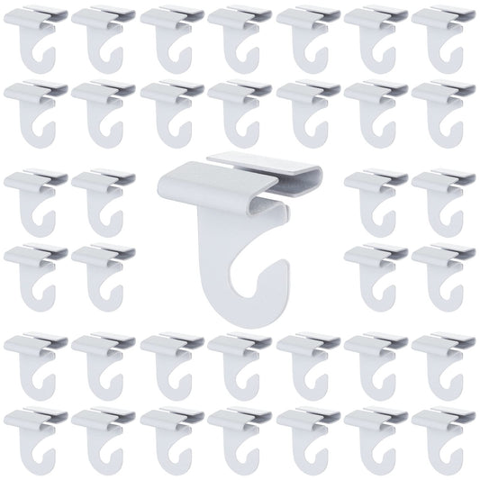 HNBun 50 Pieces Metal Drop Ceiling Hooks, Right and Left White Ceiling Hooks T-Bar Track Clip for Hanging Plants & Decorations, 20lbs Capacity Suspended Ceiling Hanger for Classrooms Offices