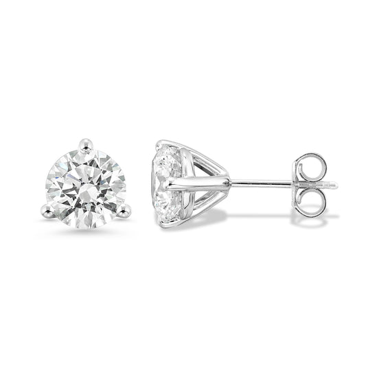 Carbon Atelier IGI Certified 2 Carat Lab Grown Diamond Round Stud Earrings for Women I 14k White Gold Earrings for Her (I-J, VS1-VS2, 2.00 cttw) 3-Prong Martini Set Diamond I Push Back Studs
