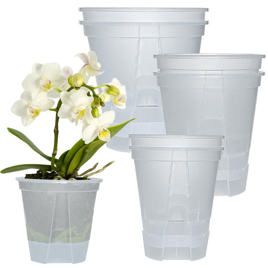 Cdd's Path 6-Pack Bare Root Planter Self Watering Pots Set with Holes for Indoor/Outdoor Plants, 2 Each of 5, 6 and 7 Inch Planter Pot with Watering Hole/Reservoir and Air Pipes, Clear