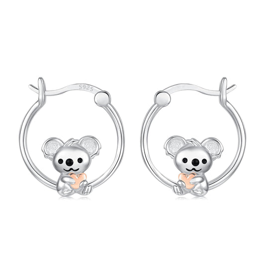 JUSTKIDSTOY Koala Earrings for 925 Sterling Silver Cute Koala Bear Hoop Earrings for Sensitive Ears Jewelry Koala Graduation Gifts for Women Daughter Her