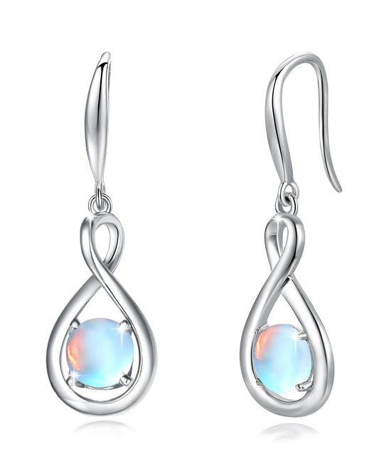 FANCIME Moonstone Dangle Drop Earrings 925 Sterling Silver Dainty Infinity Created Gemstone June Birthstone Earring Fine Jewelry Birthday Graduation Mothers Day Gifts for Mom Women Her