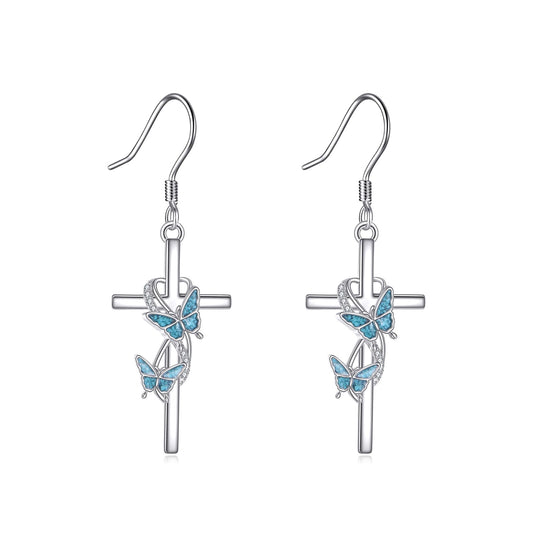 ONEFINITY Butterfly Cross Earrings 925 Sterling Silver Cross Dangle Earrings Butterfly Jewelry Gifts For Women