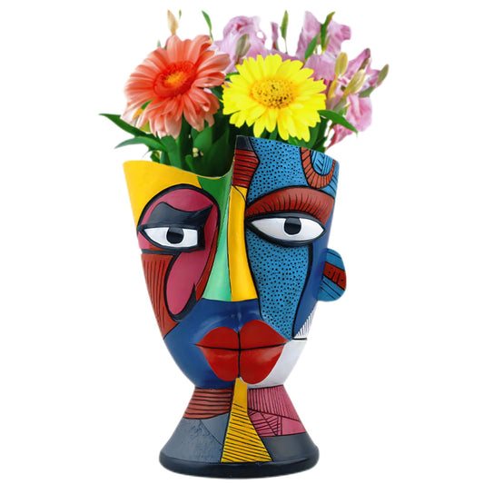 Abstract Face Planters Pots Head Picasso Inspired Colorful Funky Plant Pots Unique Head Planter with Drainage for Home Art Decoration