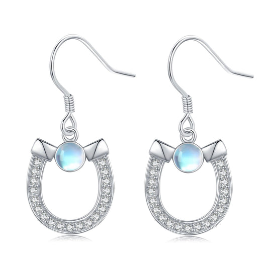KoyeKei Horseshoe Earrings for Women 925 Sterling Silver Horse Shoe Dangle Drop Earrings Moonstone Jewelry Western Country Gifts for Horse Lovers